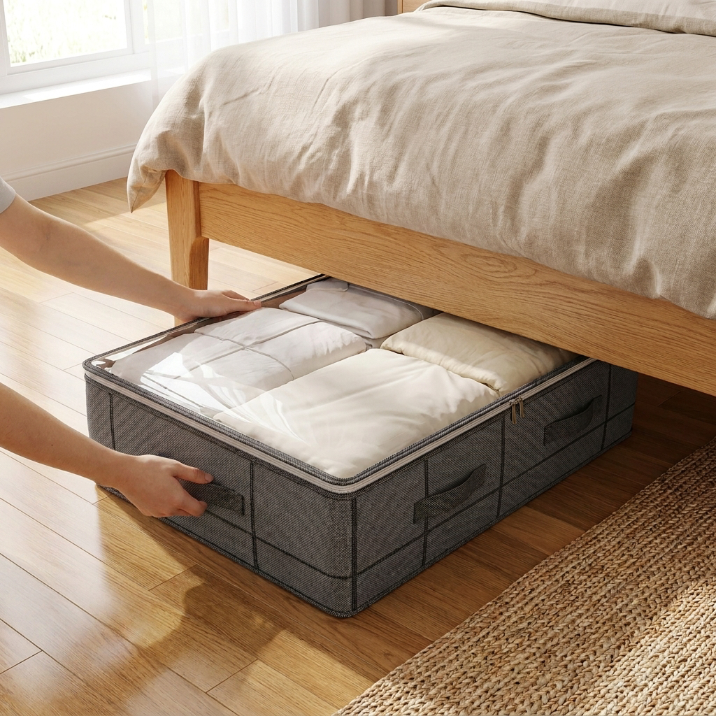 Heavy-Duty Under-Bed Storage Bag - in use under bed