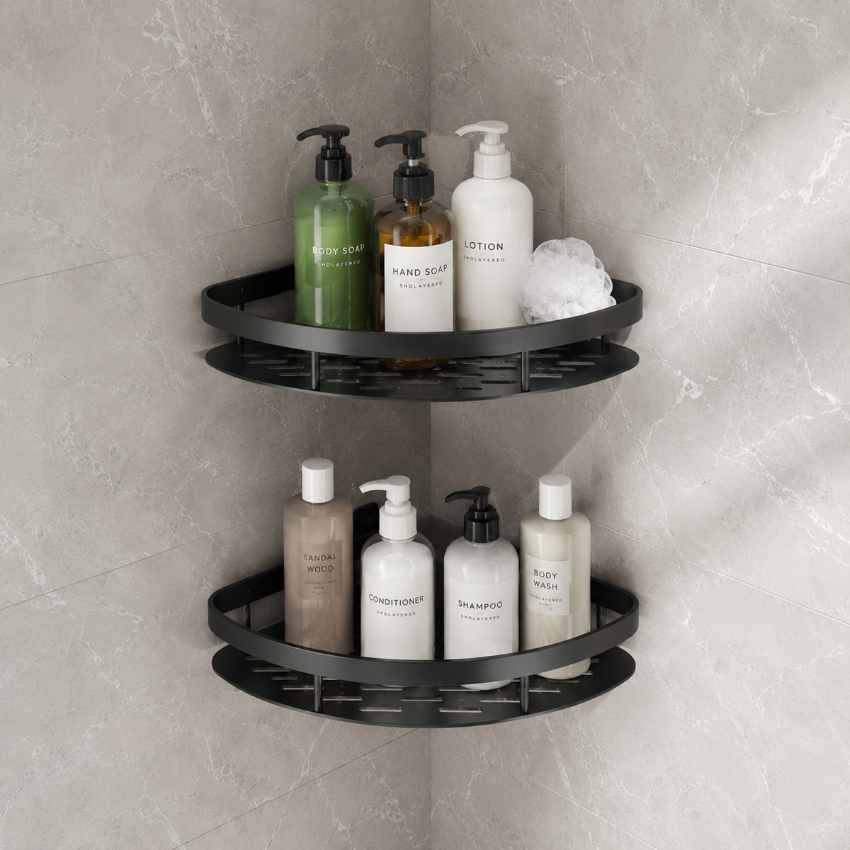 Shower Shelf, No Drill Wall Mounted Aluminium Bathroom Shelf for Shampoo and Soap, Space Saving Shower Organizer, Single Tier, Silver or Black, 1 or 2 Pack