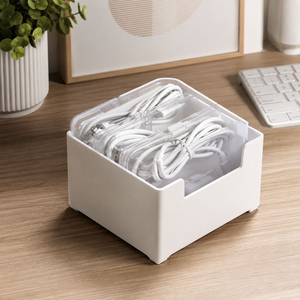 Cable Organizer Box Set, Desktop Cord and Charger Storage Boxes for Desk, Office and Drawer, Keeps Cables Tidy, 3 or 7 Box Set
