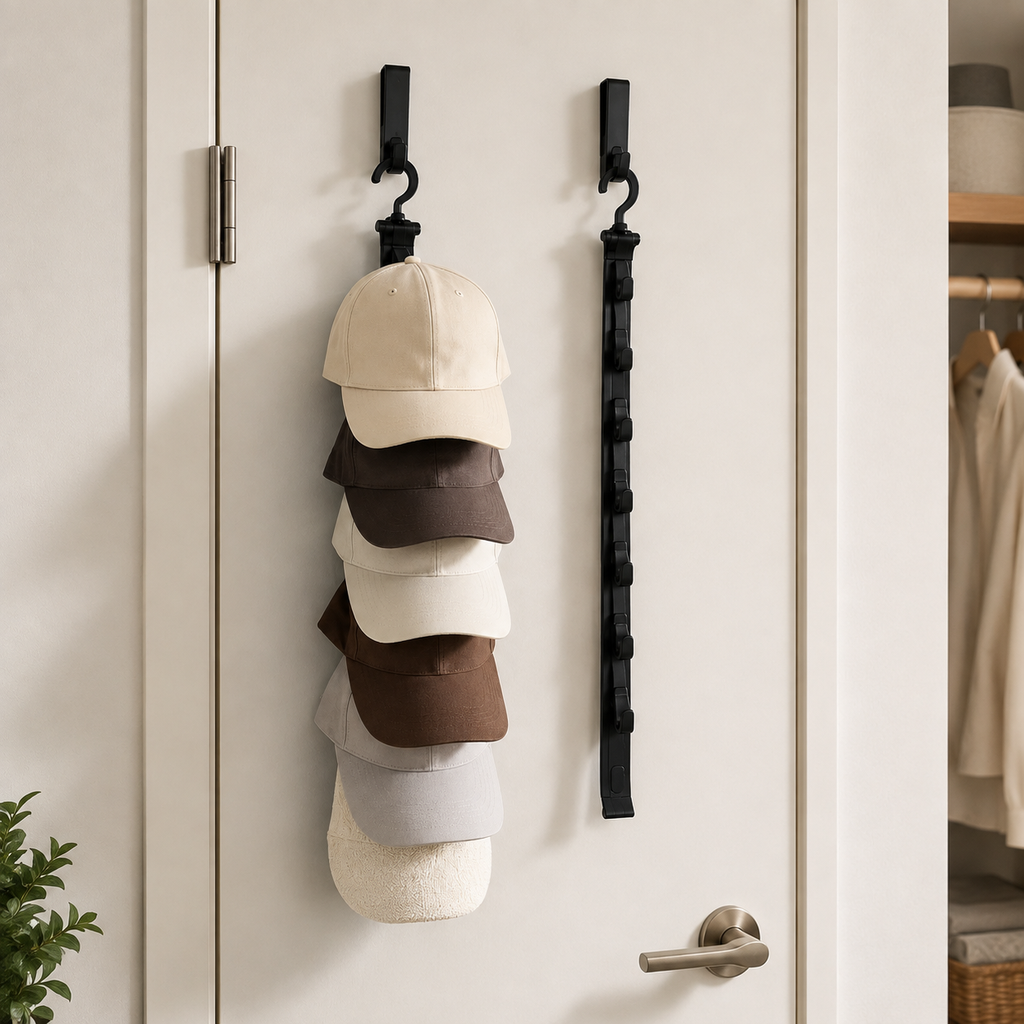 Over the Door Hat Rack, Cap Organizer with 8 Clips for Baseball Caps, No Drill Door Hanging Hat Holder for Closet and Bedroom, ABS Plastic