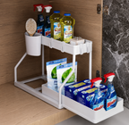 Under Sink Organizer, 2 Tier Sliding Cabinet Drawer for Bathroom and Kitchen, Pull Out Under Sink Storage Shelf, Black or White