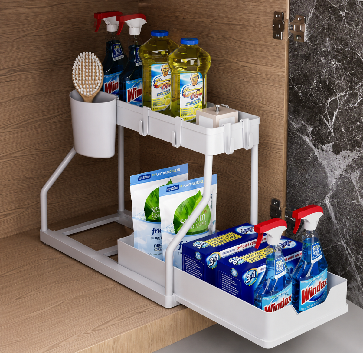 Under Sink Organizer, 2 Tier Sliding Cabinet Drawer for Bathroom and Kitchen, Pull Out Under Sink Storage Shelf, Black or White