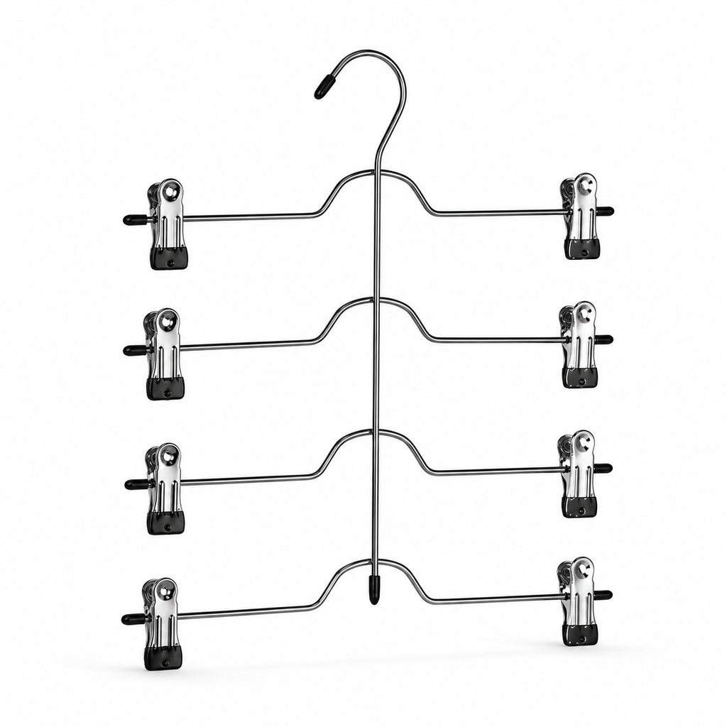 Skirt Hanger, 4 Tier Space Saving Pants Hanger with Non Slip Clips for Closet, Steel Multi Layer Trouser and Skirt Organizer, 38 x 32cm, Grey or Black