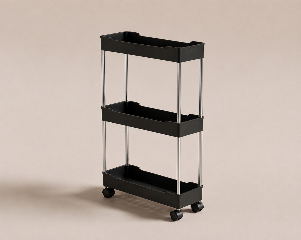 Slim Rolling Storage Cart, 3 or 4 Tier Narrow Gap Organizer with Wheels for Bathroom, Kitchen and Laundry, Space Saving Trolley, Black or White