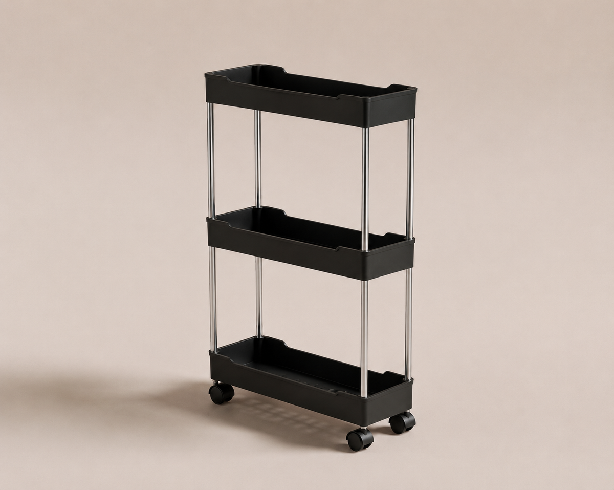 Slim Rolling Storage Cart, 3 or 4 Tier Narrow Gap Organizer with Wheels for Bathroom, Kitchen and Laundry, Space Saving Trolley, Black or White