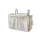 Hanging Bedside Storage Basket, Bed Caddy Organizer for Crib, Bunk Bed and Dorm Bed Frame, Holds Books, Phone and Baby Essentials, Linen, White or Grey