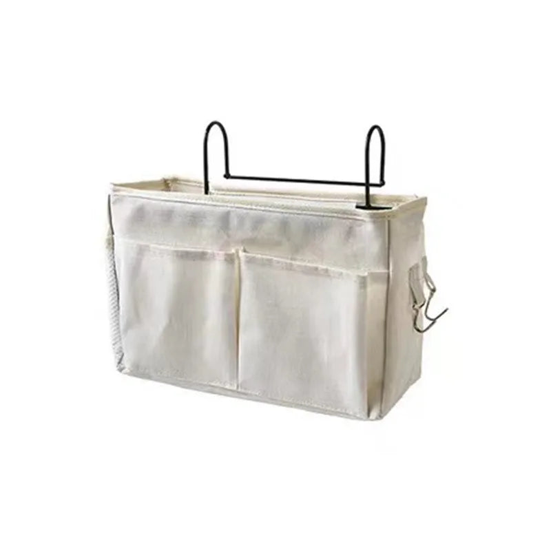 Hanging Bedside Storage Basket, Bed Caddy Organizer for Crib, Bunk Bed and Dorm Bed Frame, Holds Books, Phone and Baby Essentials, Linen, White or Grey