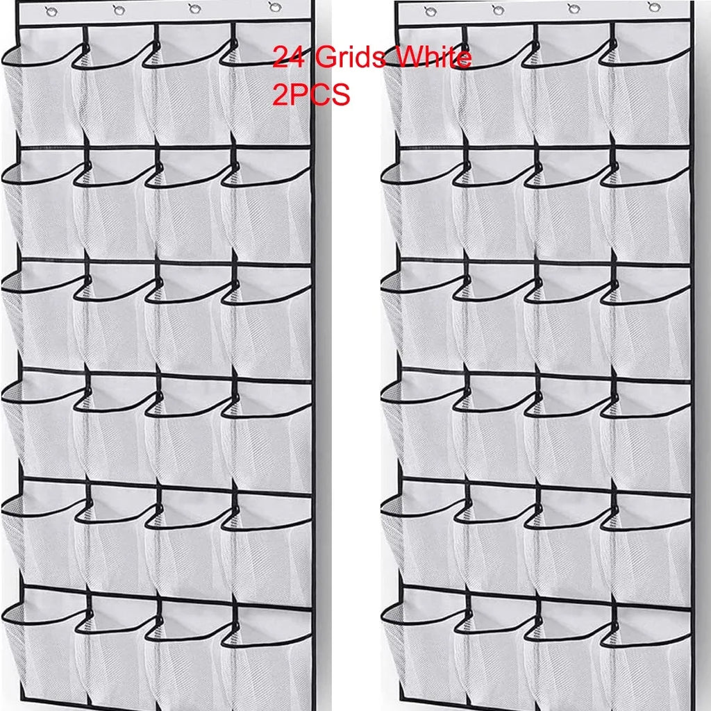 Over the Door Shoe Organizer, Hanging Shoe Rack with 14 or 24 Pockets for Closet, Dorm and Bedroom, No Drill Door Storage, White, Grey or Black