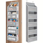 Over the Door Organizer, 5 Tier Hanging Storage Pockets for Bathroom, Bedroom and Pantry, No Drill Behind Door Rack, Black or Grey