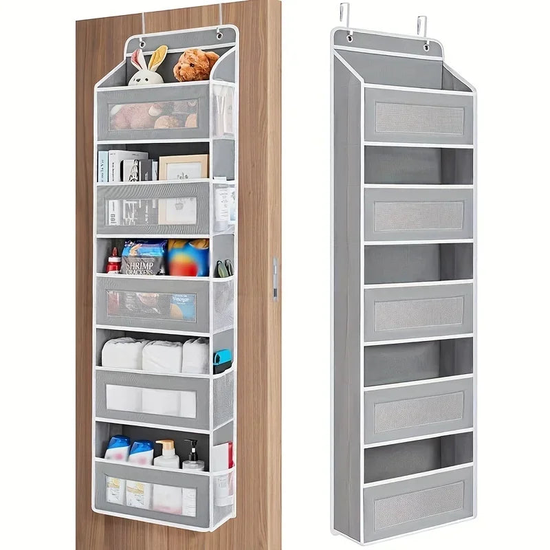 Over the Door Organizer, 5 Tier Hanging Storage Pockets for Bathroom, Bedroom and Pantry, No Drill Behind Door Rack, Black or Grey