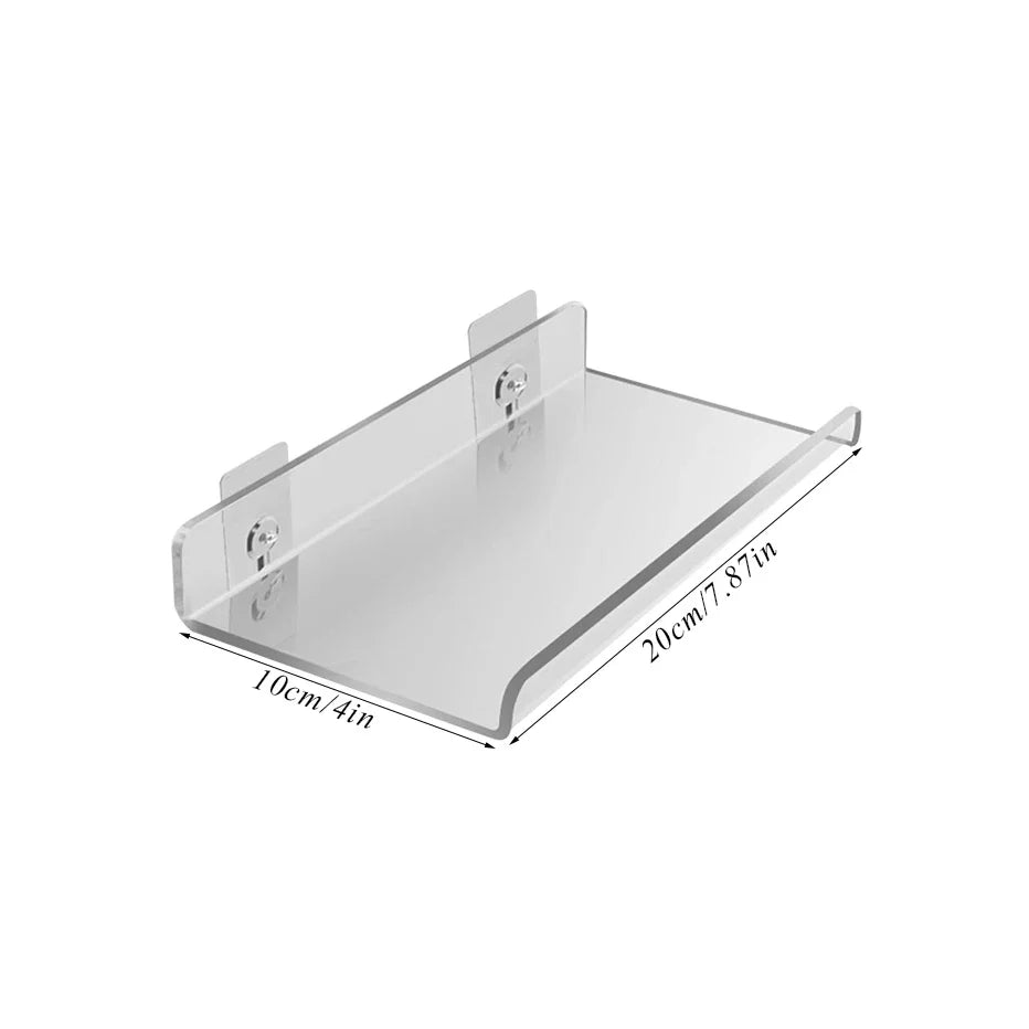 Acrylic Floating Shelf, Clear Self Adhesive Wall Shelf, No Drill Wall Mounted Display Shelf for Bathroom, Bedroom and Living Room, Single Tier, Clear