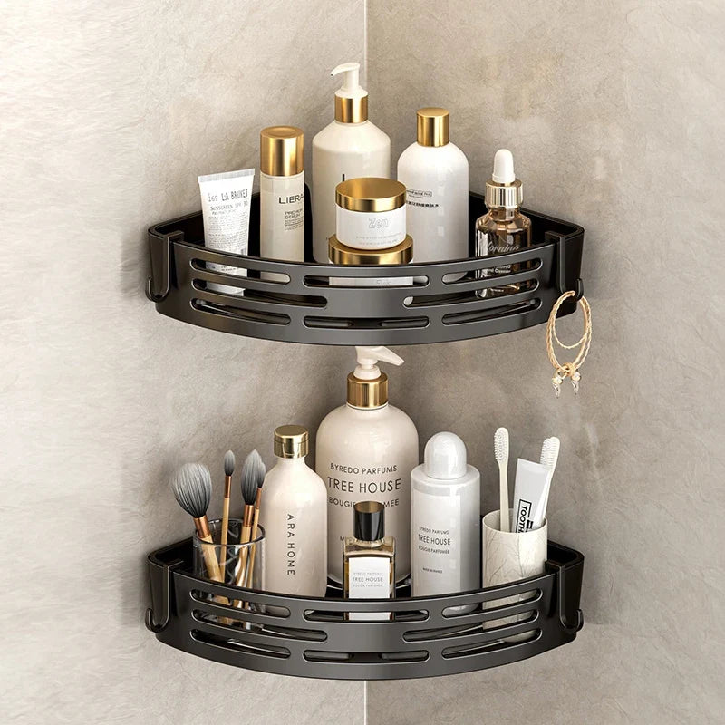 Corner Shower Shelf, Self Adhesive No Drill Bathroom Corner Caddy for Shampoo and Soap, Wall Mounted Shower Organizer, Black, Grey or White