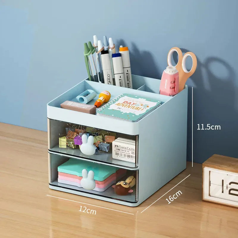 Desk Organizer with Drawer, Small Desktop Storage Box for Office, Home Office and Dorm Desk, Holds Pens, Stationery and Accessories, 16 x 12 x 11.5cm, White