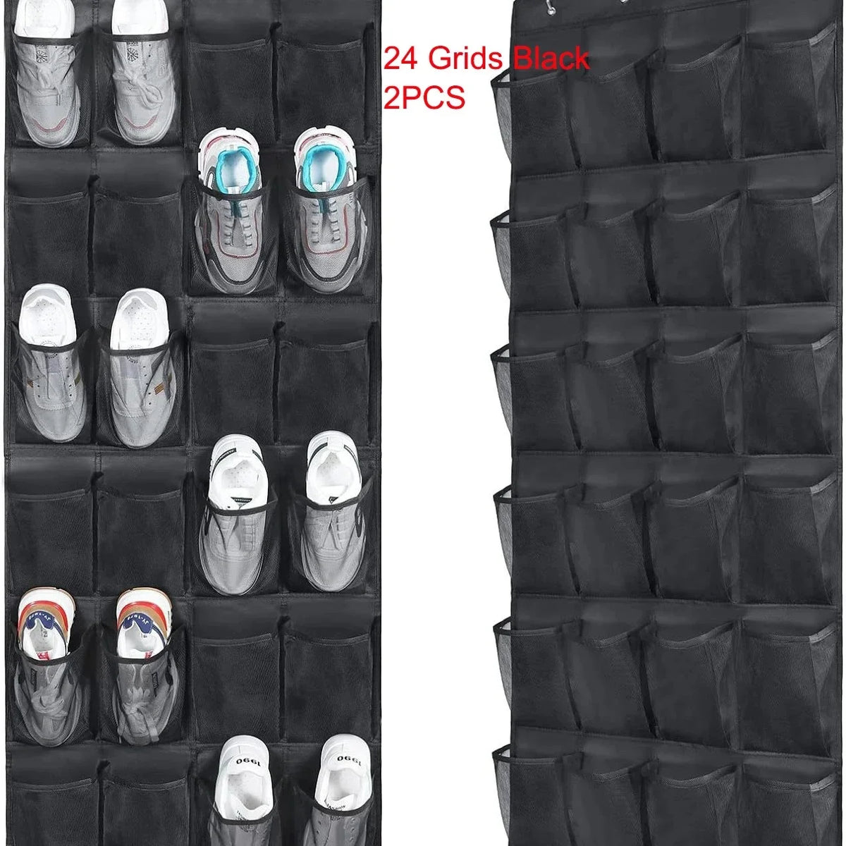 Over the Door Shoe Organizer, Hanging Shoe Rack with 14 or 24 Pockets for Closet, Dorm and Bedroom, No Drill Door Storage, White, Grey or Black