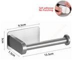 Toilet Paper Holder, No Drill Adhesive Stainless Steel Toilet Roll Holder for Bathroom Wall, Screw Mount Option, Fits Rolls up to 30cm, Silver or Black