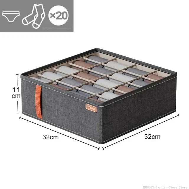 Underwear Drawer Organizer, Fabric Drawer Dividers for Bras, Socks and Underwear, Foldable Closet and Dresser Storage Box, 6 or 20 Compartments, Dark Grey