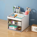 Desk Organizer with Drawer, Small Desktop Storage Box for Office, Home Office and Dorm Desk, Holds Pens, Stationery and Accessories, 16 x 12 x 11.5cm, White