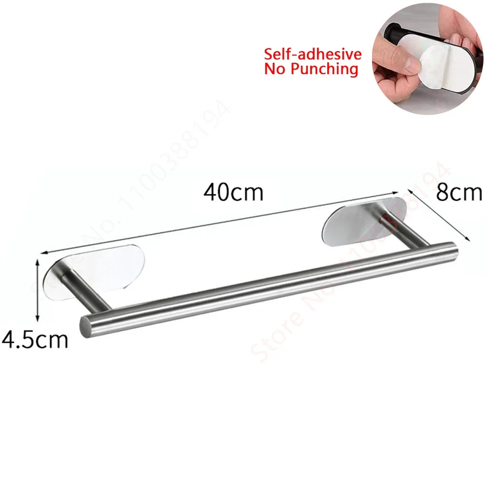 Toilet Paper Holder, No Drill Adhesive Stainless Steel Toilet Roll Holder for Bathroom Wall, Screw Mount Option, Fits Rolls up to 30cm, Silver or Black