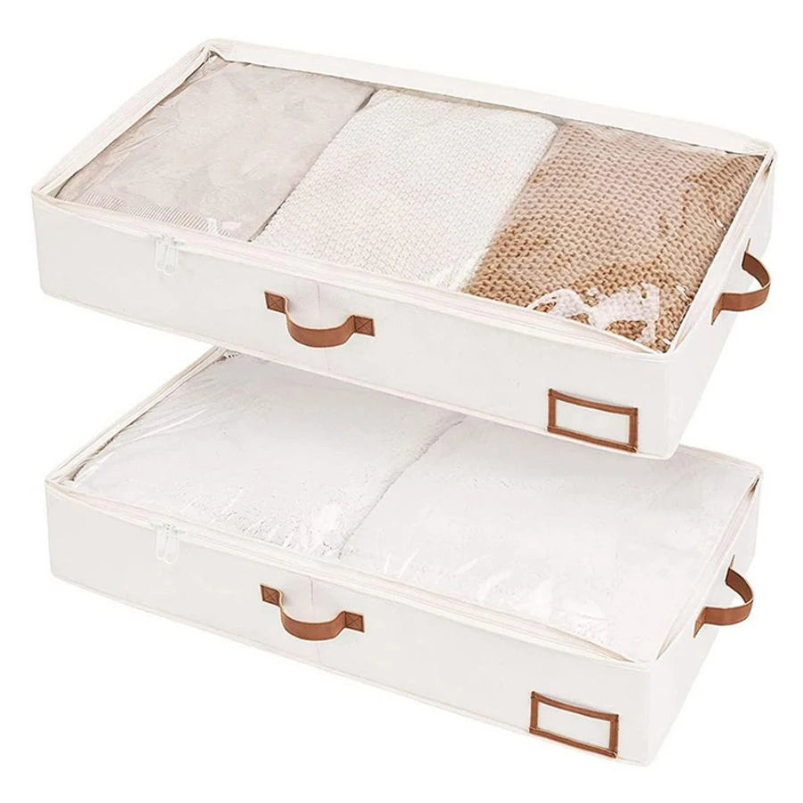 Set of 2 foldable under-bed storage bags with clear window