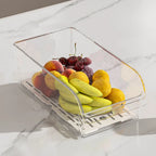 Fridge Organizer Bin with Drain Tray, Clear Refrigerator Storage Container for Fruit, Vegetables and Drinks, Kitchen and Pantry Organizer, Clear Plastic