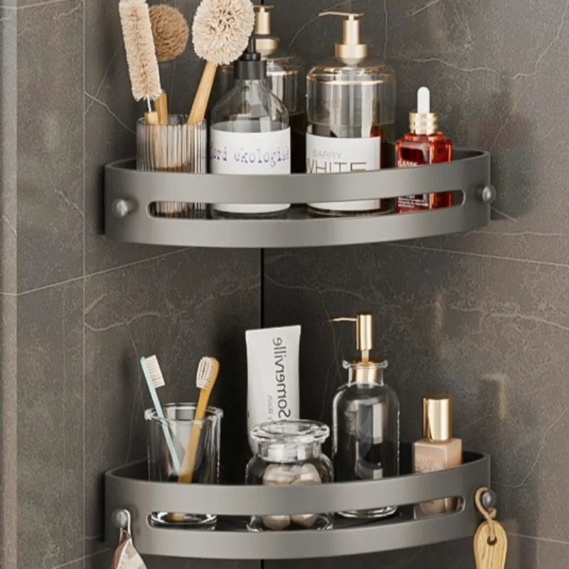 Corner Shelf for Bathroom, Set of 2 No Drill Wall Mounted Shower Corner Shelves, Dual Tier Storage Rack for Shampoo and Toiletries, Grey or Black