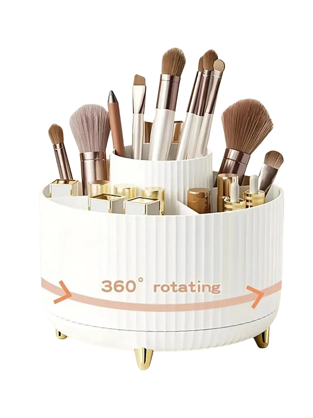 Rotating Makeup Organizer, 360 Degree Spinning Cosmetic Storage Holder for Vanity, Bathroom Countertop and Dresser, 5 Compartments for Brushes and Skincare, Ivory, White or Black