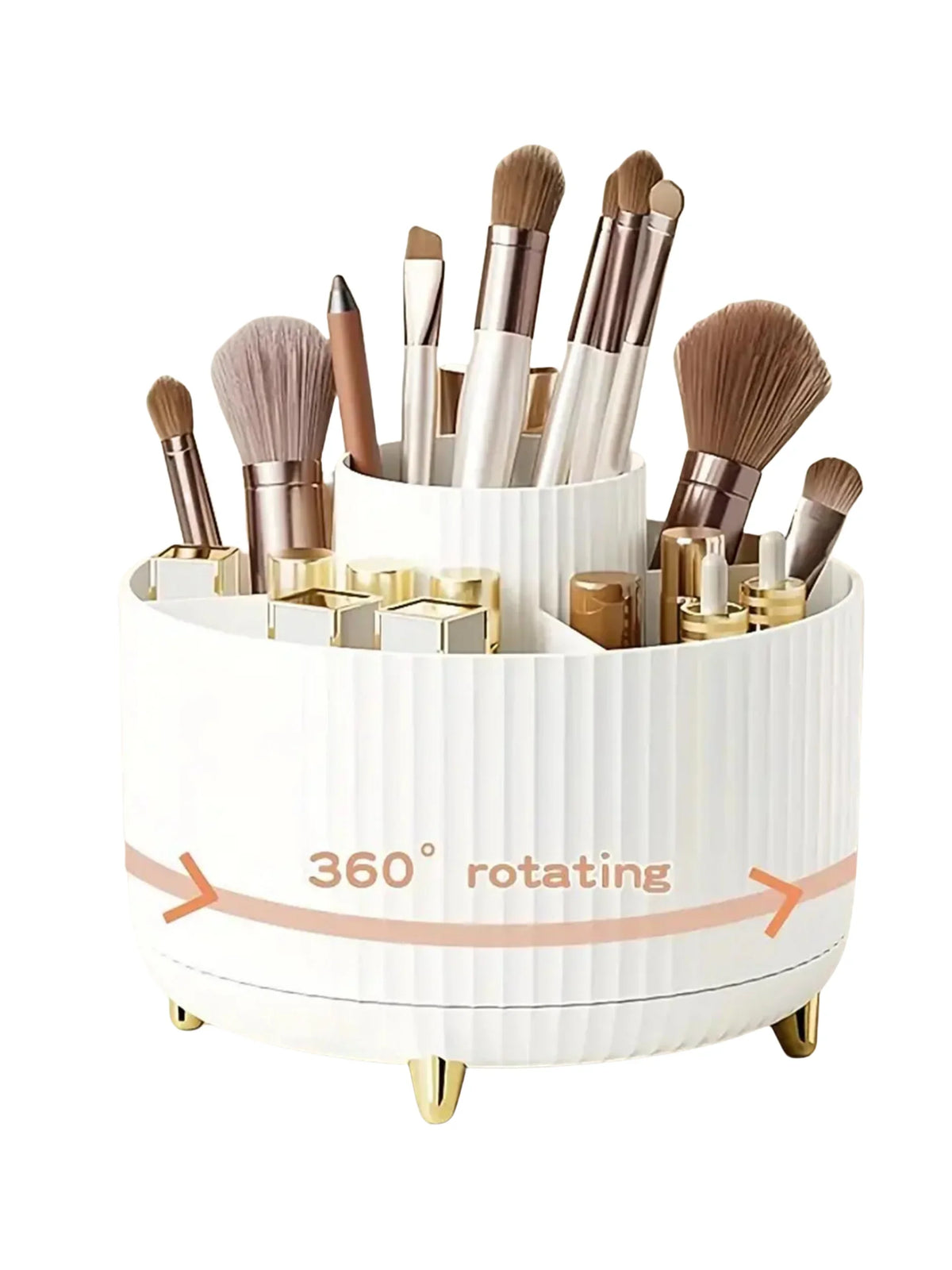 Rotating Makeup Organizer, 360 Degree Spinning Cosmetic Storage Holder for Vanity, Bathroom Countertop and Dresser, 5 Compartments for Brushes and Skincare, Ivory, White or Black