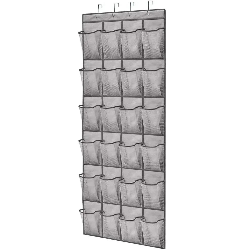Over the Door Shoe Organizer, Hanging Shoe Rack with 14 or 24 Pockets for Closet, Dorm and Bedroom, No Drill Door Storage, White, Grey or Black