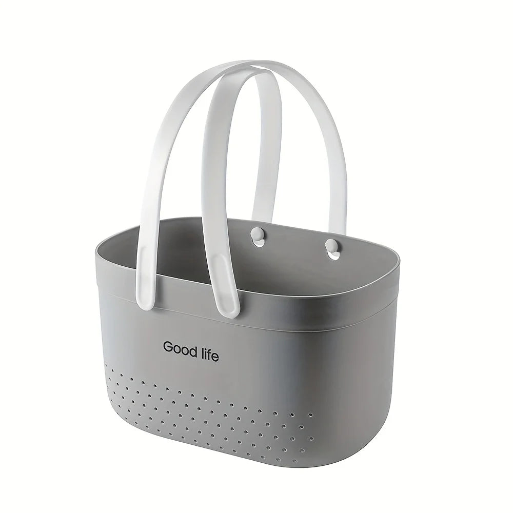 Portable Shower Caddy Tote with Handles, Plastic Shower Basket for Dorm, College and Gym, Carry Caddy for Toiletries and Bathroom Essentials, Grey or White