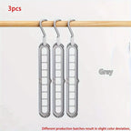 Space Saving Hangers, 3 Pack Foldable 9 Hole Closet Hangers for Clothes, Pants and Scarves, Multi Layer Wardrobe Organizer, Grey or White