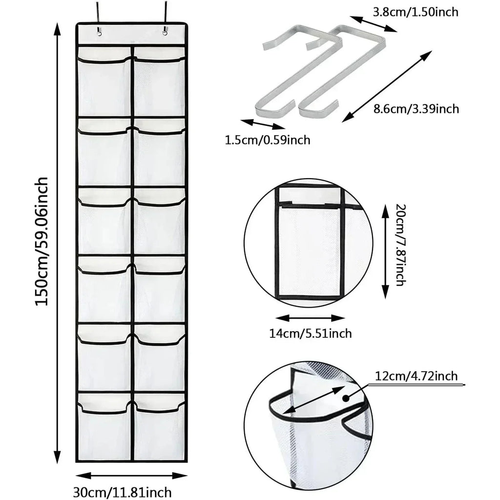 Over the Door Shoe Organizer, Hanging Shoe Rack with 14 or 24 Pockets for Closet, Dorm and Bedroom, No Drill Door Storage, White, Grey or Black