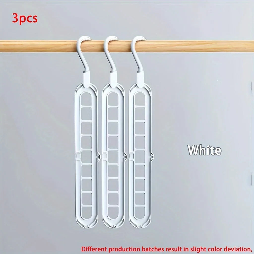Space Saving Hangers, 3 Pack Foldable 9 Hole Closet Hangers for Clothes, Pants and Scarves, Multi Layer Wardrobe Organizer, Grey or White