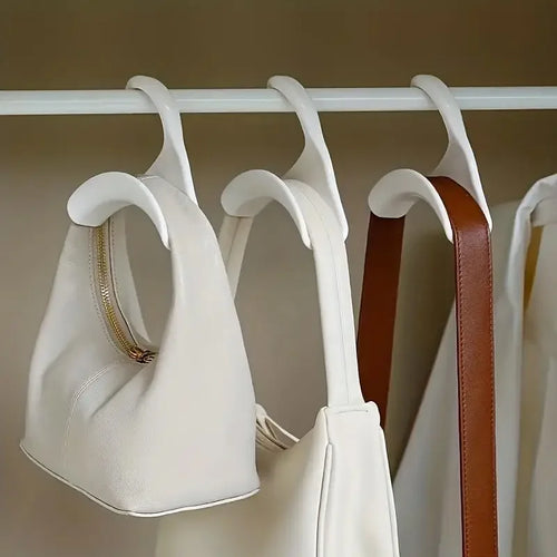 Purse Hangers for Closet, 5 Pack Arched Hooks for Handbags and Bags, Hang on Closet Rod, Space Saving Bag Organizer, White or Black PVC