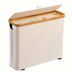 Toilet Paper Storage Basket, Collapsible Bamboo Frame Basket for Bathroom Floor, Holds Toilet Rolls and Towels, Foldable Fabric Liner, White or Black