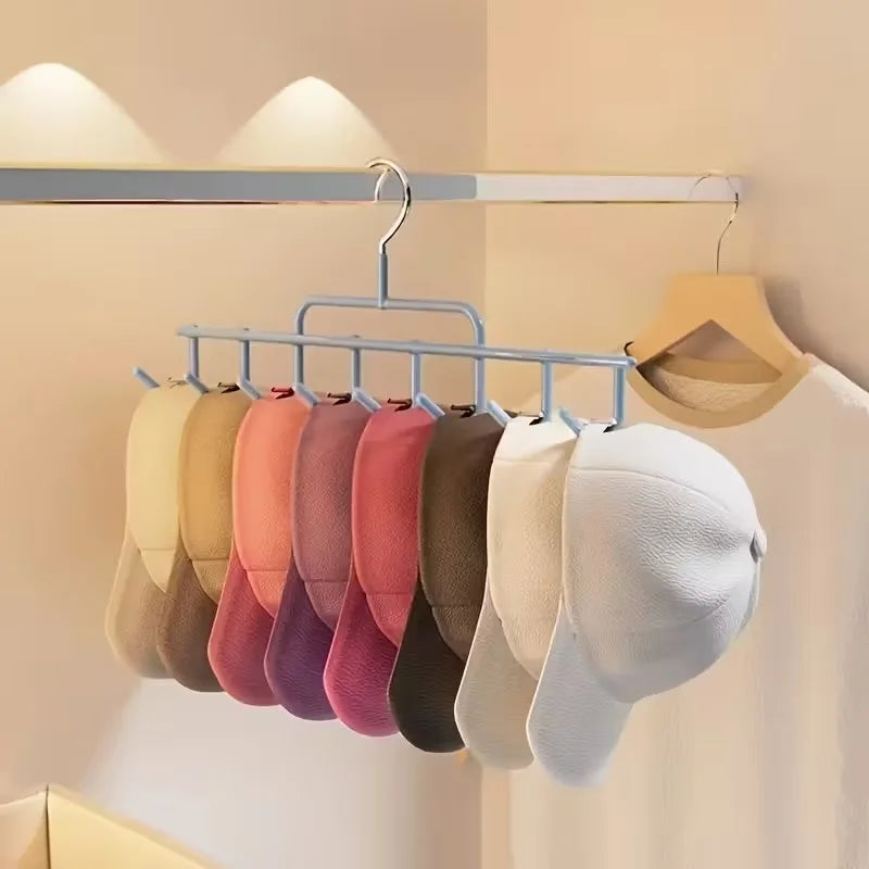 Wall Mounted Hat Rack for Baseball Caps, Metal Cap Organizer with Hooks, Holds Up to 8 Hats, Bedroom, Closet and Entryway Hat Holder, Grey or Cream