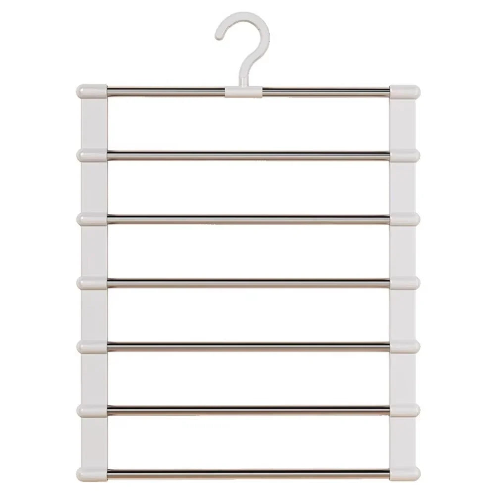 Pants Hanger, Multi Layer Space Saving Closet Hanger with Non Slip Clips for Trousers, Jeans and Skirts, Foldable Stainless Steel, White