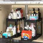 2-tier sliding under-sink organizer for bathroom cabinet