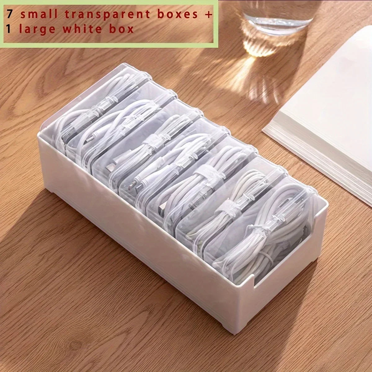 Cable Organizer Box Set, Desktop Cord and Charger Storage Boxes for Desk, Office and Drawer, Keeps Cables Tidy, 3 or 7 Box Set