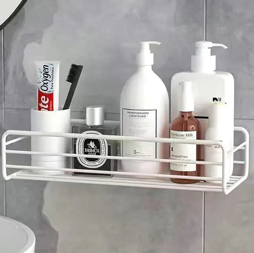 Floating Shelf, Adhesive No Drill Metal Wall Shelf for Bathroom, Kitchen and Bedroom, Wall Mounted Storage Rack, Rectangle or Triangle, Black or White