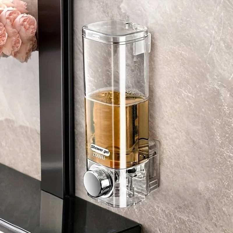 Wall Mounted Soap Dispenser, No Drill Adhesive Shampoo and Hand Soap Dispenser for Bathroom, Shower and Kitchen, 450ml, Fits Tile and Glass, Clear or Grey