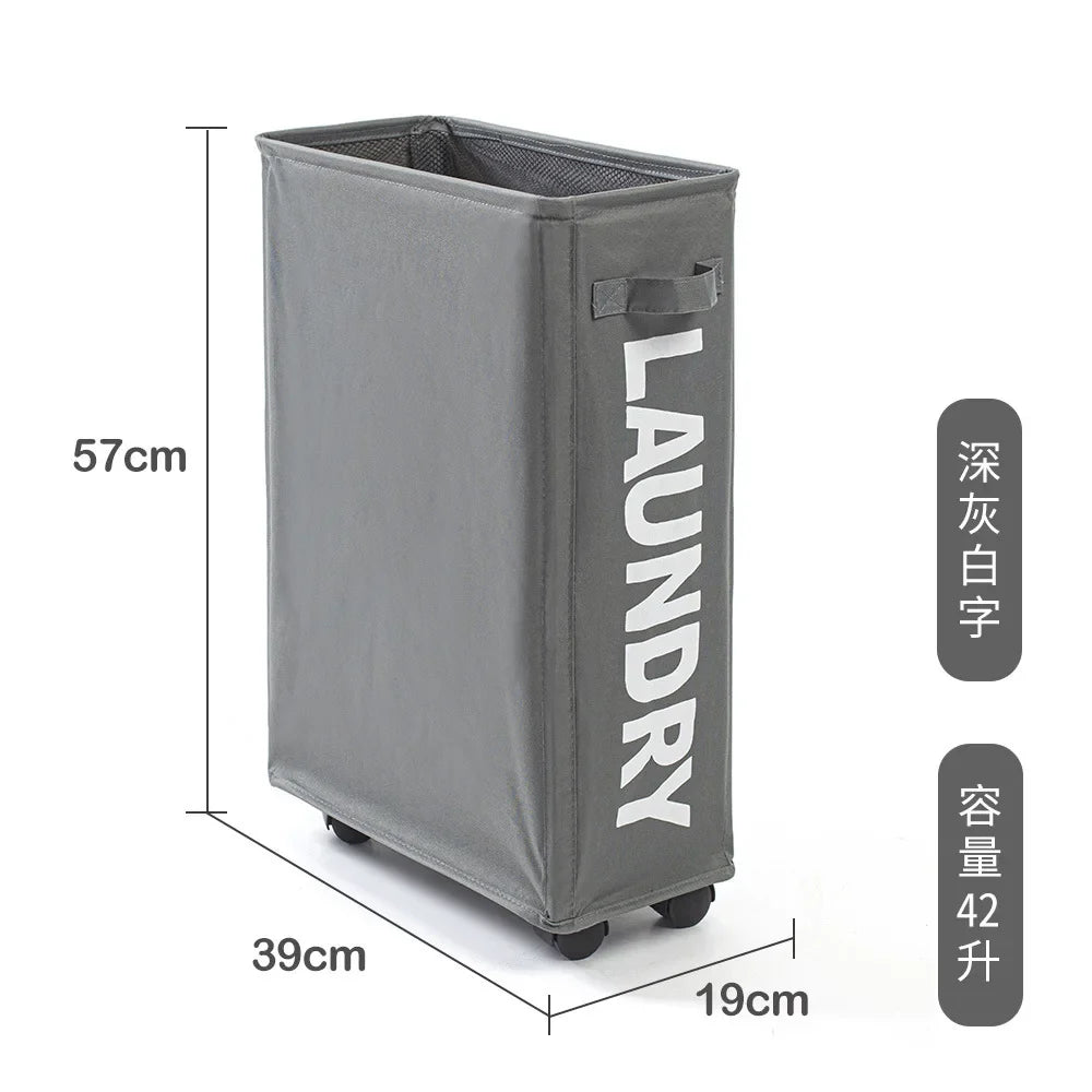 Laundry Basket with Wheels, Foldable Rolling Laundry Hamper with Handle, Water Resistant Oxford Fabric Clothes Basket for Bedroom and Laundry Room, Dark Grey, Beige or Black