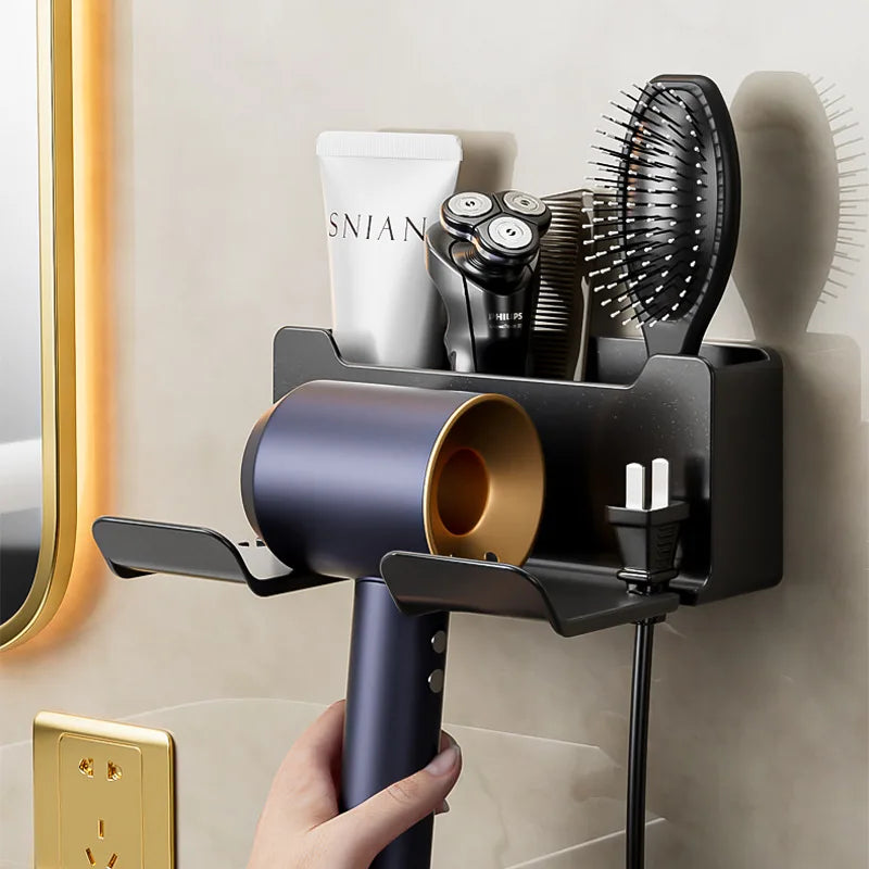 Hair Dryer Holder, Wall Mounted Hair Tool Organizer for Straighteners and Curling Irons, Bathroom Vanity Storage Shelf, Small or Large, White, Grey or Black