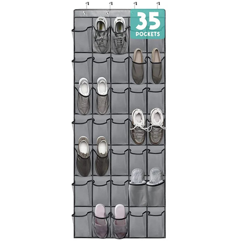 Over the Door Shoe Organizer, Hanging Shoe Rack with 14 or 24 Pockets for Closet, Dorm and Bedroom, No Drill Door Storage, White, Grey or Black