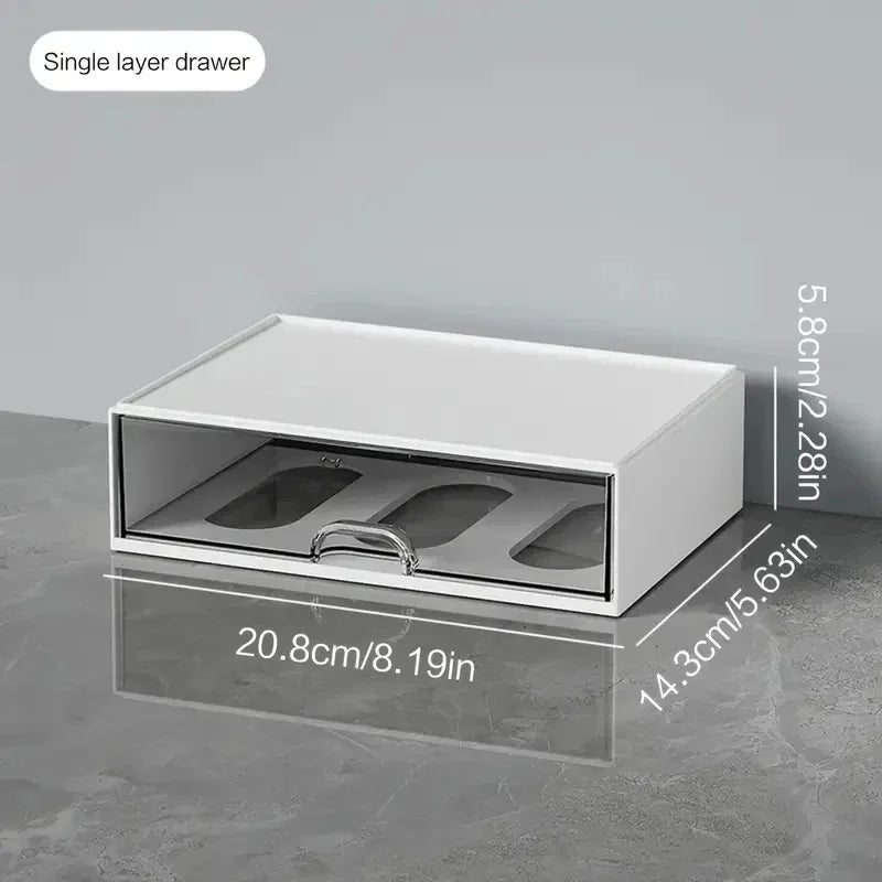 Desktop Organizer with Pen Holder, Desk Storage Box with Drawer and Compartments for Office, Home Office and Study, Stackable Single or Multi Layer, Plastic