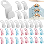 White plastic hanger connector hooks for closet organization