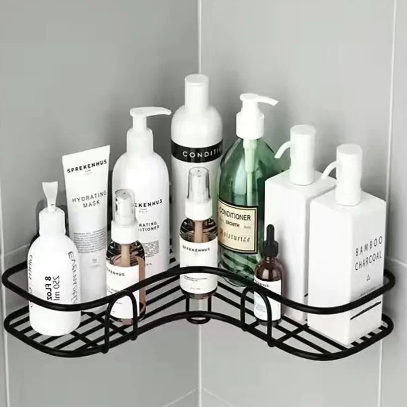 Floating Shelf, Adhesive No Drill Metal Wall Shelf for Bathroom, Kitchen and Bedroom, Wall Mounted Storage Rack, Rectangle or Triangle, Black or White