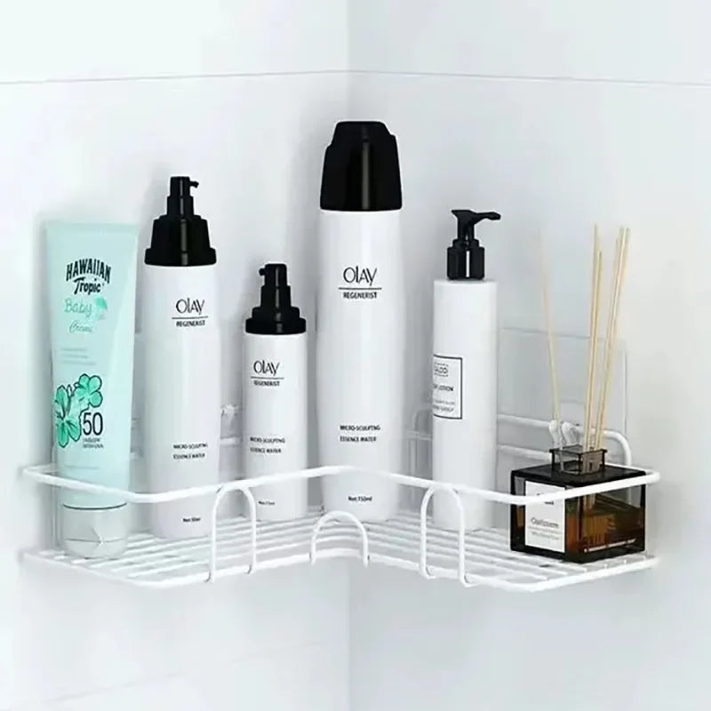 Floating Shelf, Adhesive No Drill Metal Wall Shelf for Bathroom, Kitchen and Bedroom, Wall Mounted Storage Rack, Rectangle or Triangle, Black or White