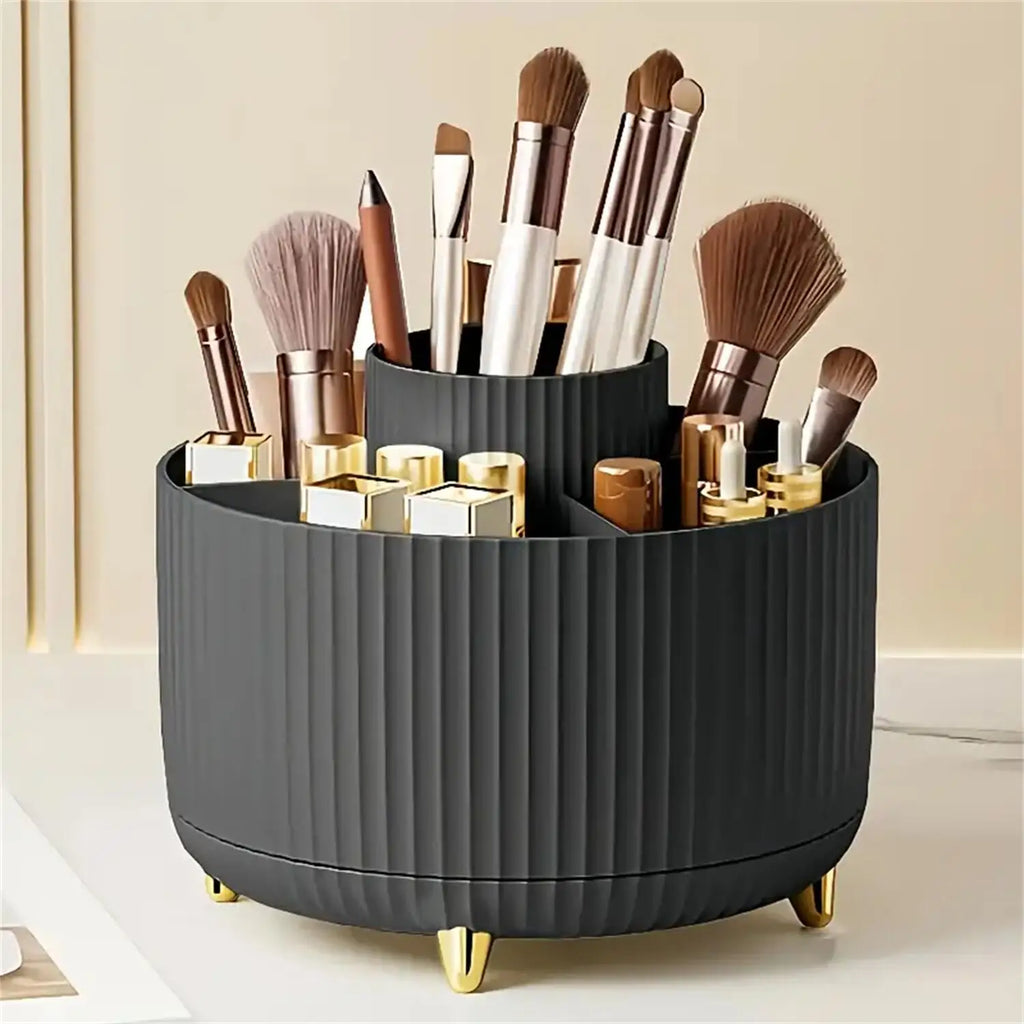 Rotating Makeup Organizer, 360 Degree Spinning Cosmetic Storage Holder for Vanity, Bathroom Countertop and Dresser, 5 Compartments for Brushes and Skincare, Ivory, White or Black