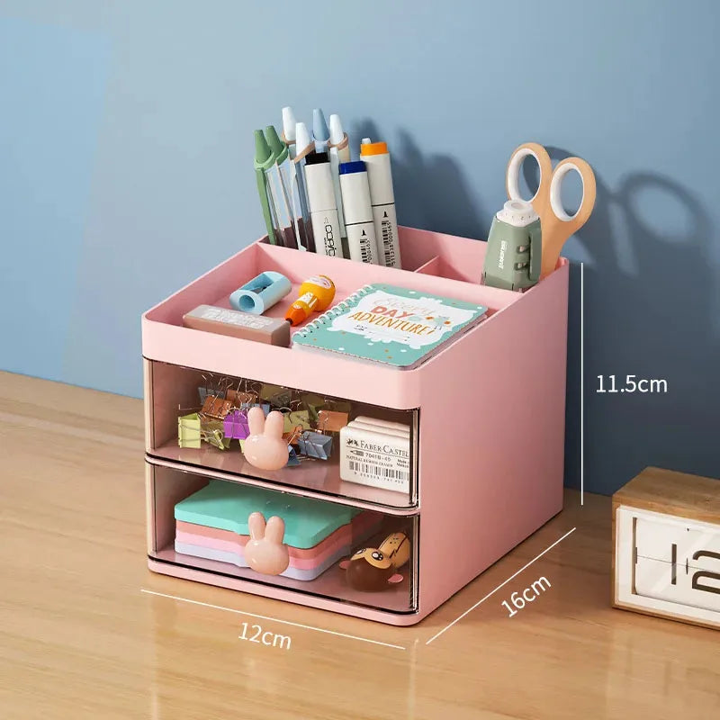 Desk Organizer with Drawer, Small Desktop Storage Box for Office, Home Office and Dorm Desk, Holds Pens, Stationery and Accessories, 16 x 12 x 11.5cm, White