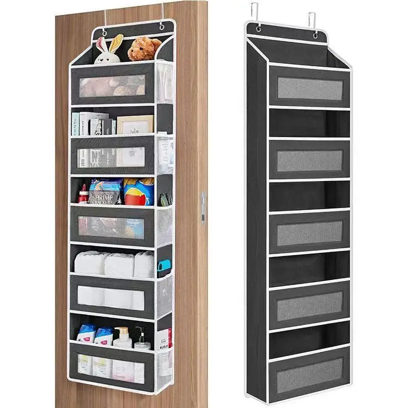 Over the Door Organizer, 5 Tier Hanging Storage Pockets for Bathroom, Bedroom and Pantry, No Drill Behind Door Rack, Black or Grey